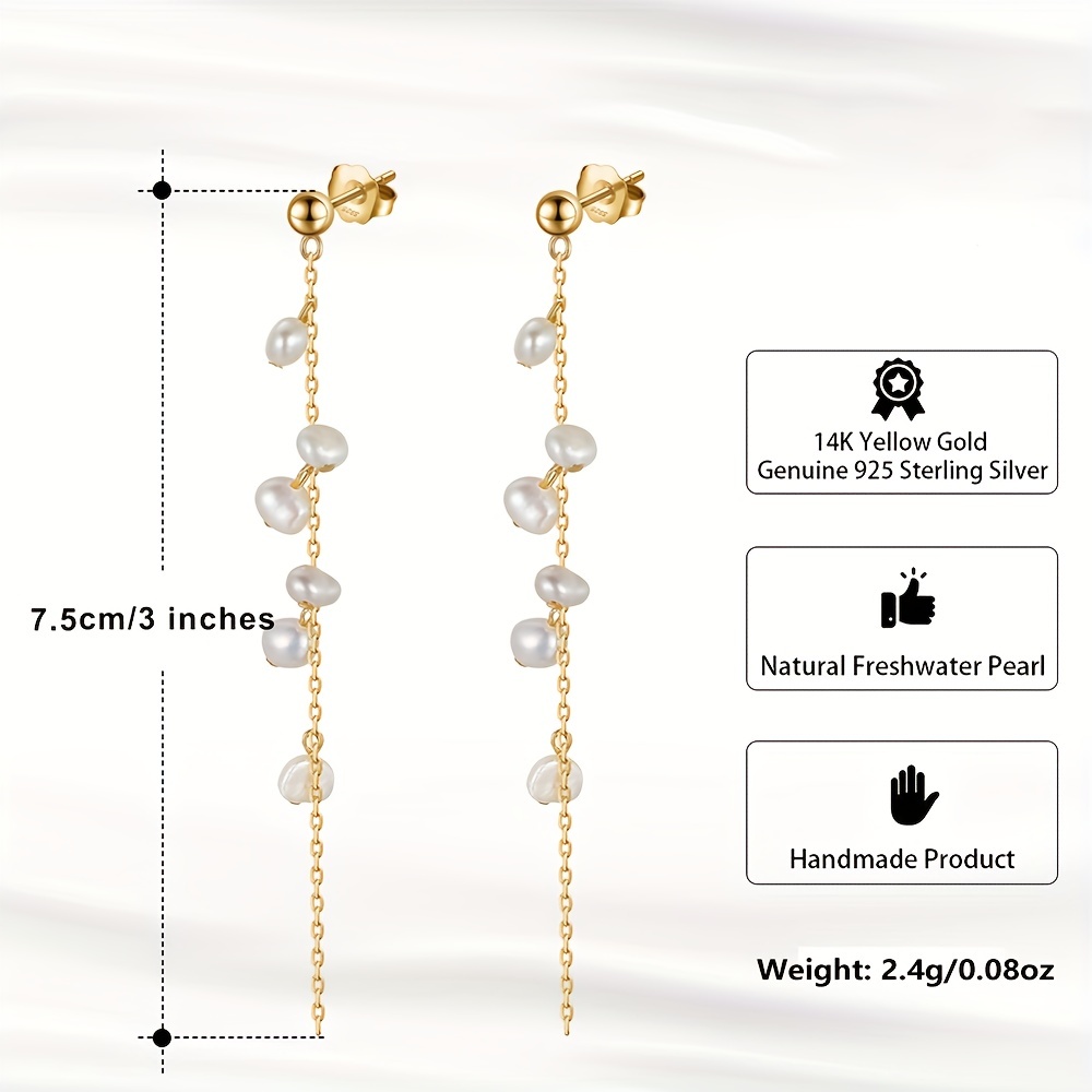 925 Silver Dangle Earrings with Pearl Decor Chain